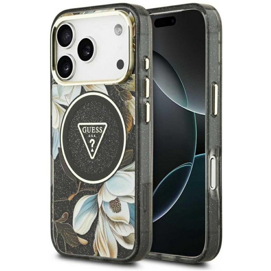Guess IML Script Metal "MagSafe" Case for iPhone 17, Black