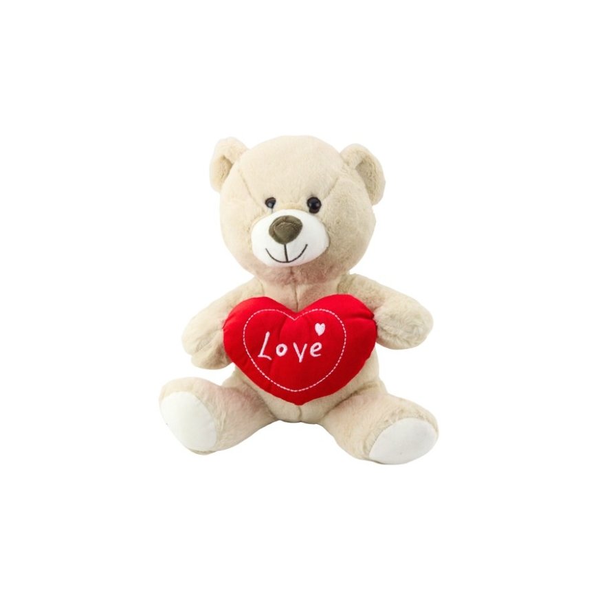 Lean Toys Pliušinis meškutis su širdimi, kreminė, 30 cm