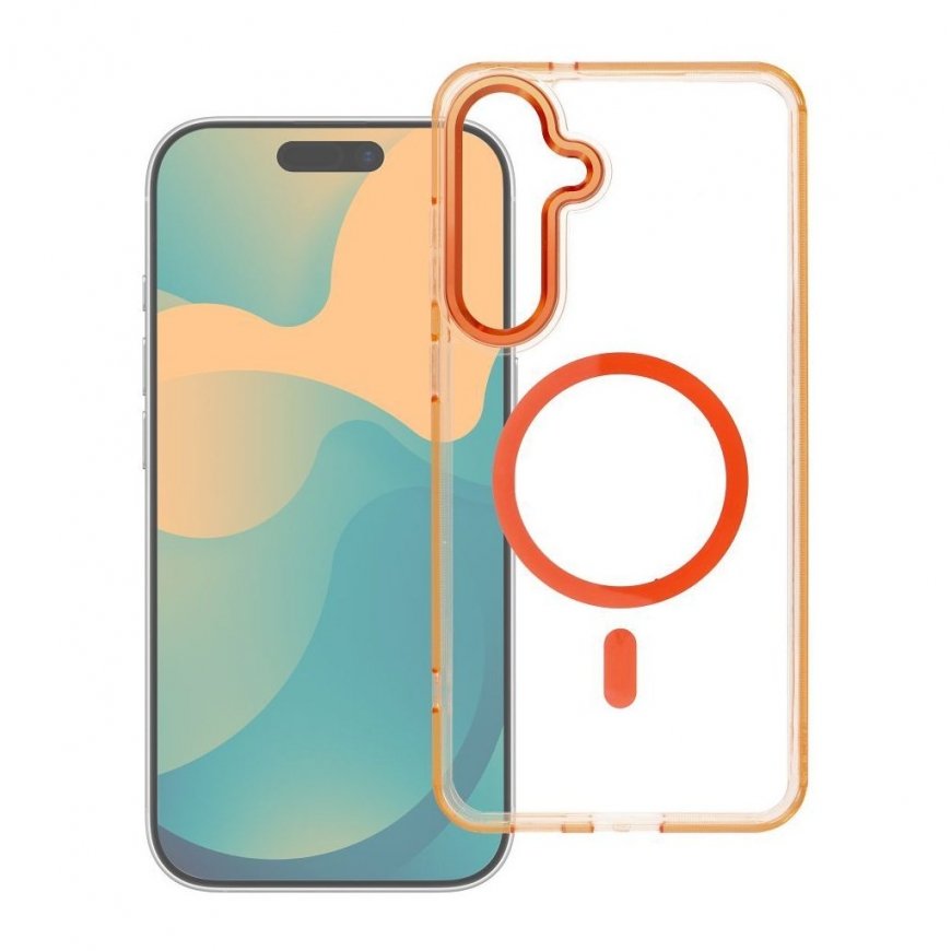 Nešatav inimene Futeraal FRAME CLEAR HYBRID MAG COVER, ühilduv MagSafe'iga SAMSUNG S26 oranž. – 2