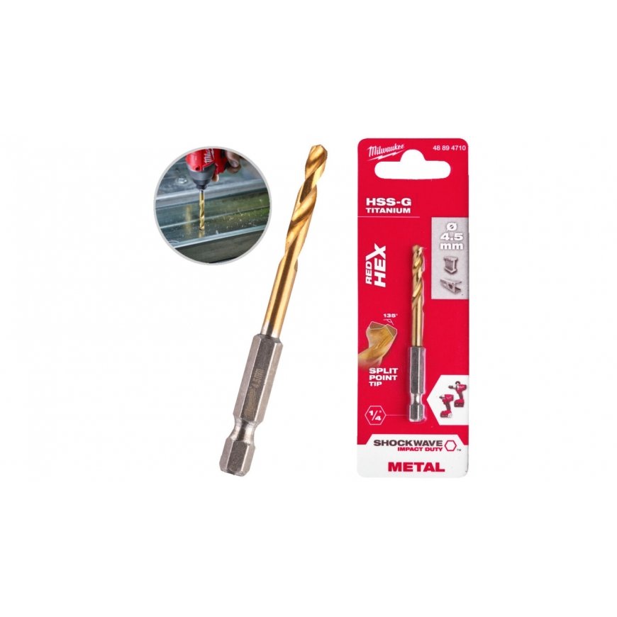 Milwaukee Accessories Metalo grąžtas MILWAUKEE Shockwave HSS-G TIN Ø 4,5 mm