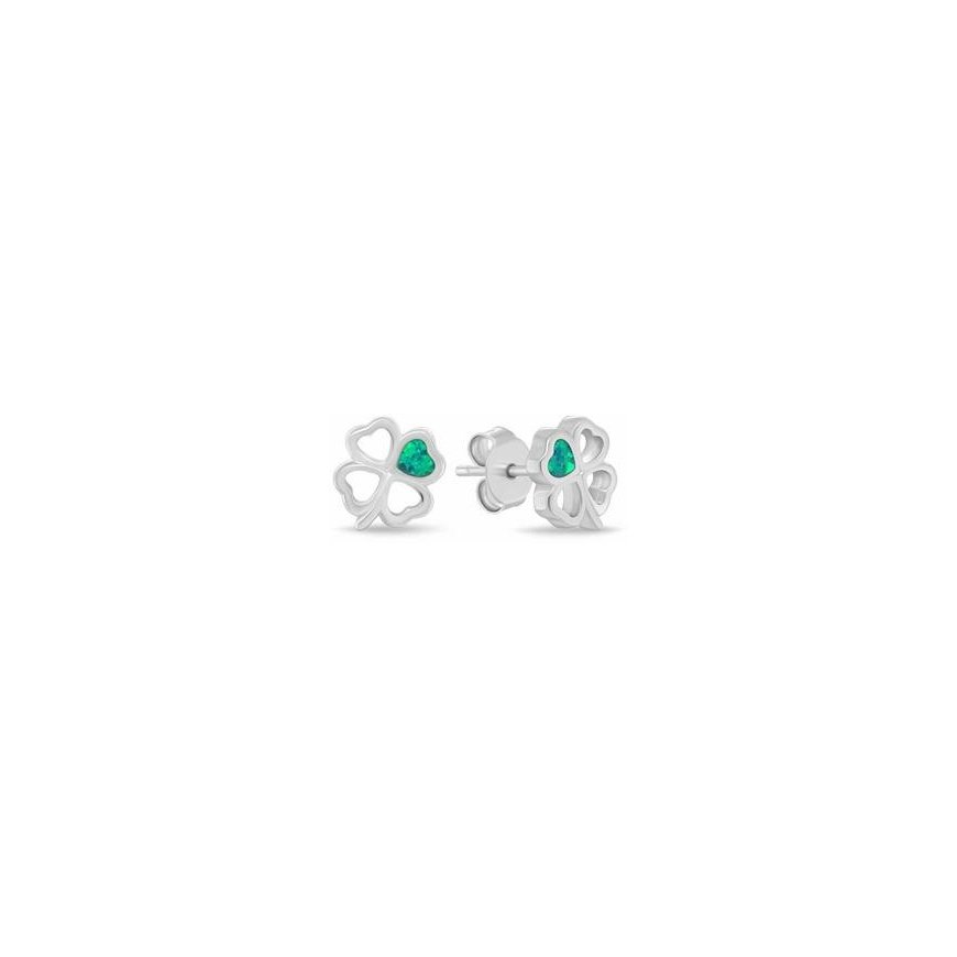 Brilio Silver Silver Earrings Four-Leaf Clover with Green Opal EA1253WG