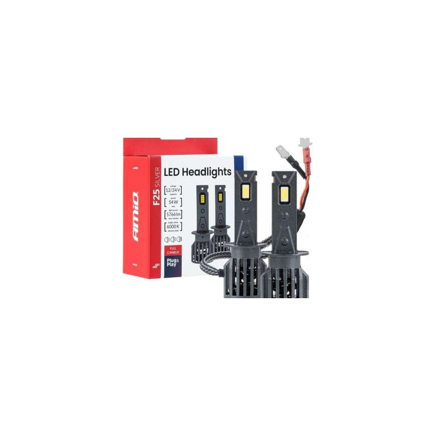 LED spuldzes F25 Sudraba FULL CANBUS H1 54W 12V 24V AMIO-04701 – 2