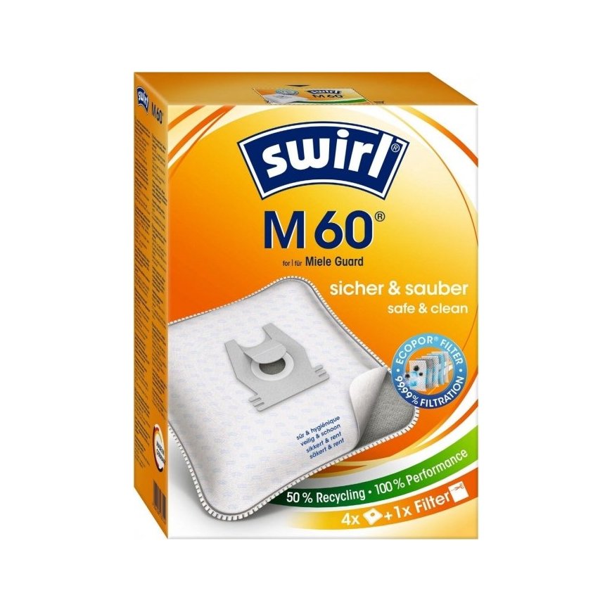 Putekļu maisi EcoPor Miele Guard, 4 maisi + 1 filters, Swirl