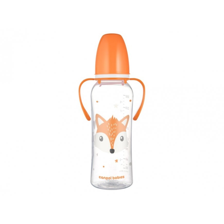 CANPOL 11/845 Standardipullo kahvoilla 250ml CUTE ANIMALS oranssi – 2