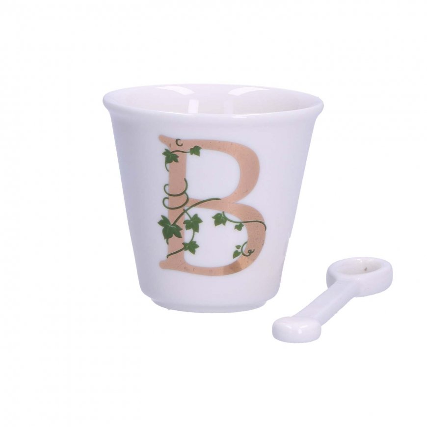 LA PORCELLANA BIANCA UNICO puodelis su šaukštu 75 ml, dizainas B – 2