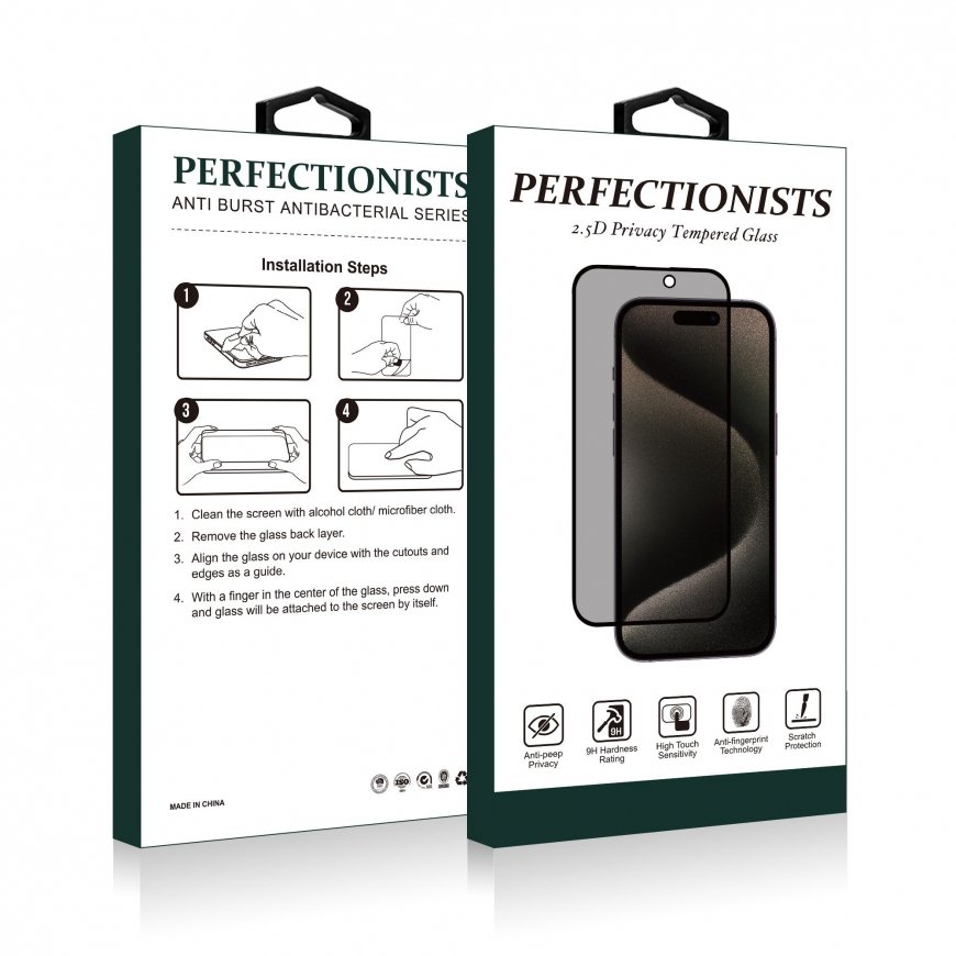 LCD aizsargstikliņš 2.5D Privacy Perfectionists Apple iPhone 13/13 Pro/14/16e melns