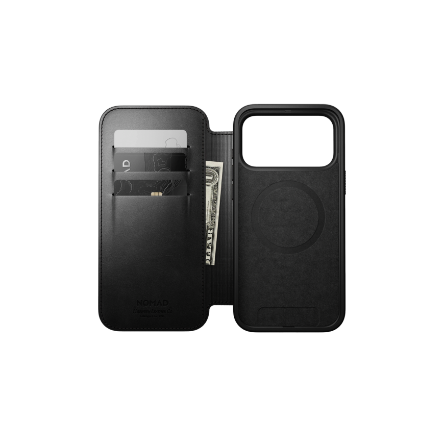 Nomad Modern Leather Folio iPhone 17 Pro Max Musta Horween