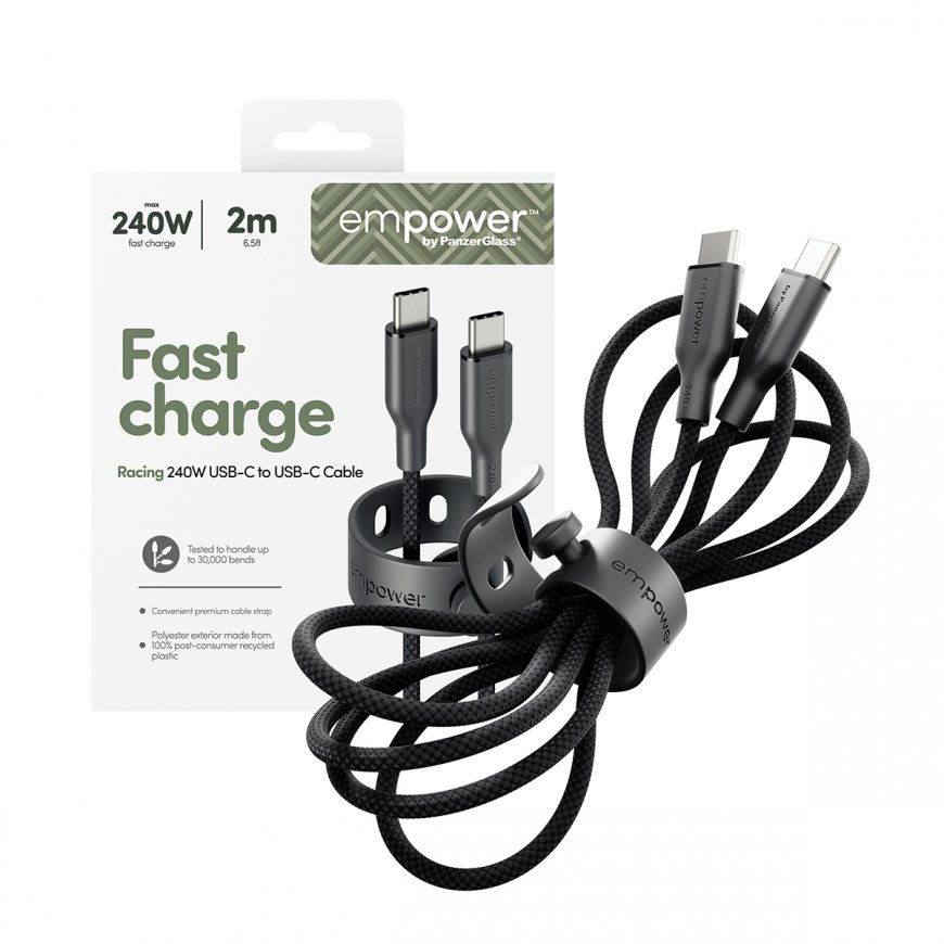 PanzerGlass empower™ by ® Racing 240W USB-C to USB-C Cable | USB 2.0 | 2M | Space Black USB kabelis – 5