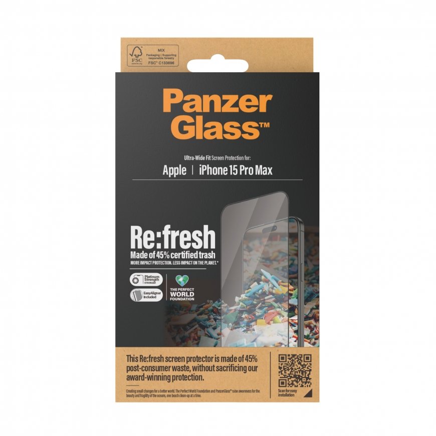 PanzerGlass ® Re:fresh Screen Protector iPhone 15 Pro Max | Ultra-Wide Fit w. EasyAligner Kirkas näy – 3