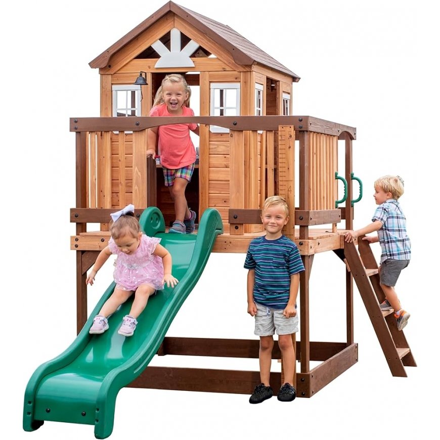 BACKYARD DISCOVERY Echo Heights Medinė Žaidimų Aištelė Su Čiuožykla Namo Virtuve – 2