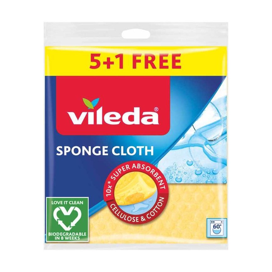 VILEDA hoitavat kosteutta imevät ja kestäväkuituiset sienät, 5+1 kpl.