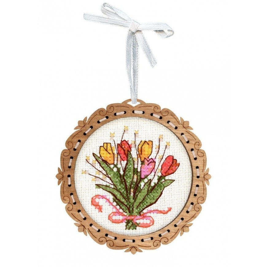 Beldizart Cross-Stitch on Wooden Base "Miniature. Tulip Bouquet" 8*8 cm SO-138 – 2