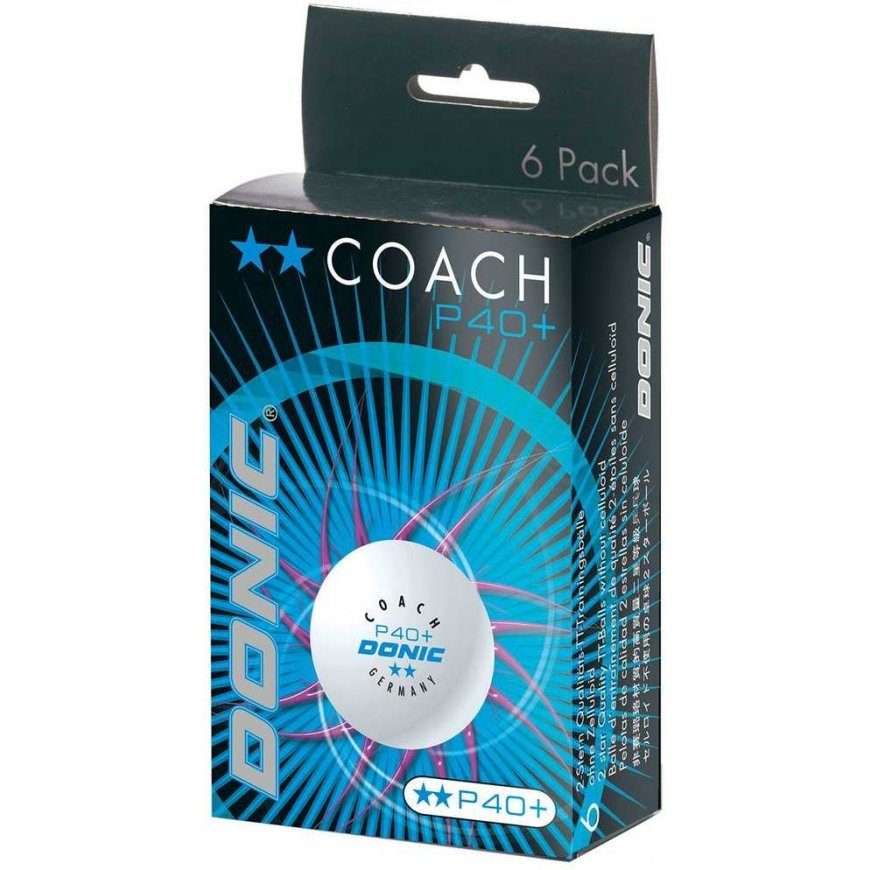 DONIC P40+ Coach Table Tennis Balls 2-Star 6 pcs White