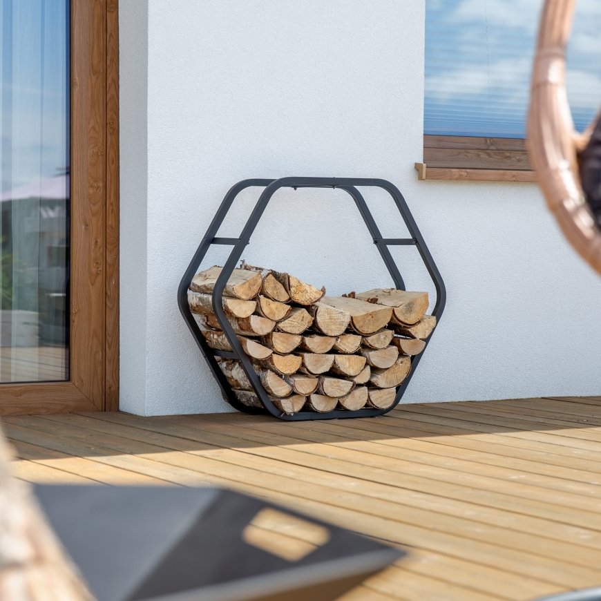 Hexagonal wooden stand 87 x 28 x 79 cm black PATIO – 2
