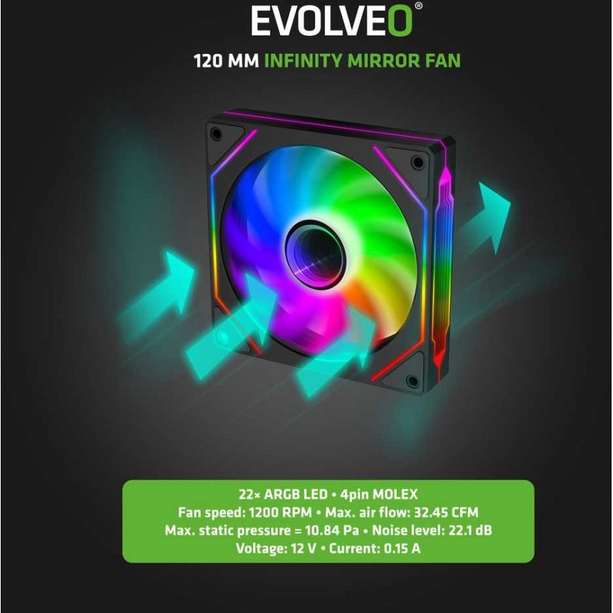 Evolveo 120UX-M ventilators 120mm, 4pin molex