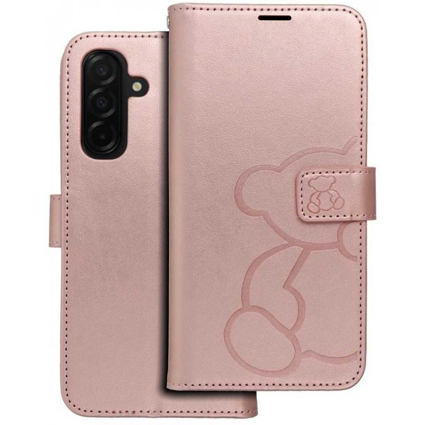 Oem MEZZO raamatu kate Samsung Galaxy A56 5G jaoks teddy bear roosa kuldne