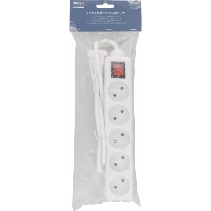 Deltaco 5-Socket Extension Lead NORDIC QUALITY with Switch (D), 1m / 322124 – 2