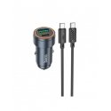 Automobililine laadija Hoco Z57A 30W USB-C/USB-A + USB-C kuni USB-C kaabel 1.0m hall Automobililine laadija Hoco Z57A 30W USB-C/USB-A + USB-C kuni USB-C kaabel 1.0m hall