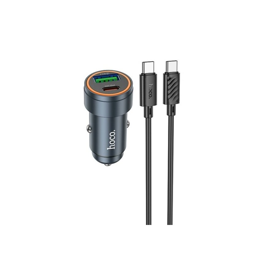 Automobililine laadija Hoco Z57A 30W USB-C/USB-A + USB-C kuni USB-C kaabel 1.0m hall – 2
