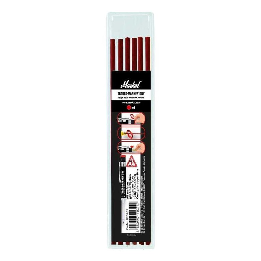 Markal Trades Marker Replacement Pencils, Red, 6 pcs