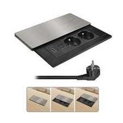 „Solight“ iebūvēts kontaktligzdu bloks ar slīdējošu vāciņu, 2 kontaktligzdas, HDMI, USB A+C 20W PD, 2m, sudraba krāsā