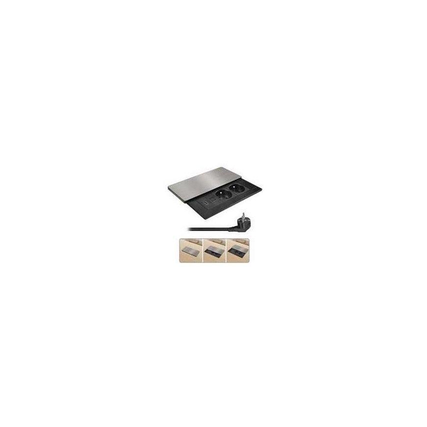 "Solight" built-in socket block with sliding cover, 2 sockets, HDMI, USB A+C 20W PD, 2m, silver.