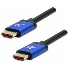 HDMI kabelis M – HDMI M, HDMI 2.1 – ļoti augstas ātruma, 1 m, zelta pārklājuma savienojumi, alumīnija korpuss, zils, 8K@60Hz, 48