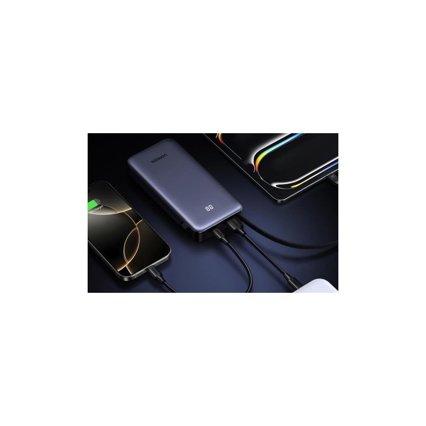 UGREEN 20000 mAh 45W USB-C powerbankas su integruotu kabeliu, 3 prievadai