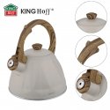 Whistling kettle, stainless steel, beige with wood-like elements