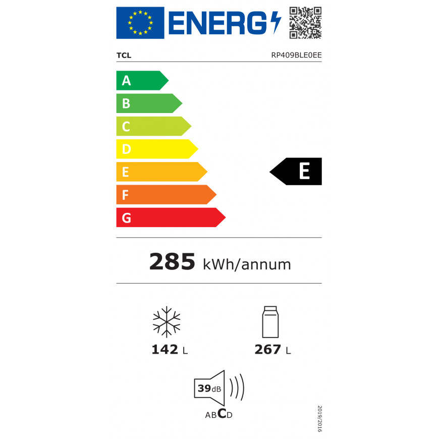 TCL Refrigerator | RP409BLE0EE | Energy efficiency class E