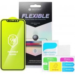 LCD aizsargstikls Bestsuit Flexible Hybrid Glass 5D (Karstā locīšana) Samsung G991 S21 pielāgots melnam maciņam.