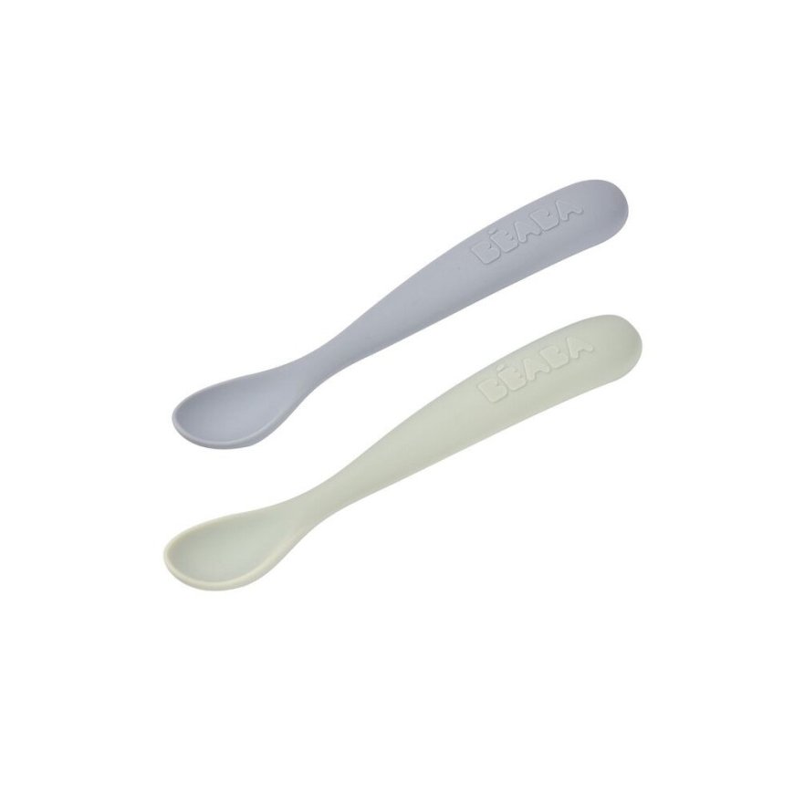 BEABA STARTER FEEDING SILICONE 2 PCS. SPOON SET WITH BOX, COTTON CANDY / MARSHMALLOW