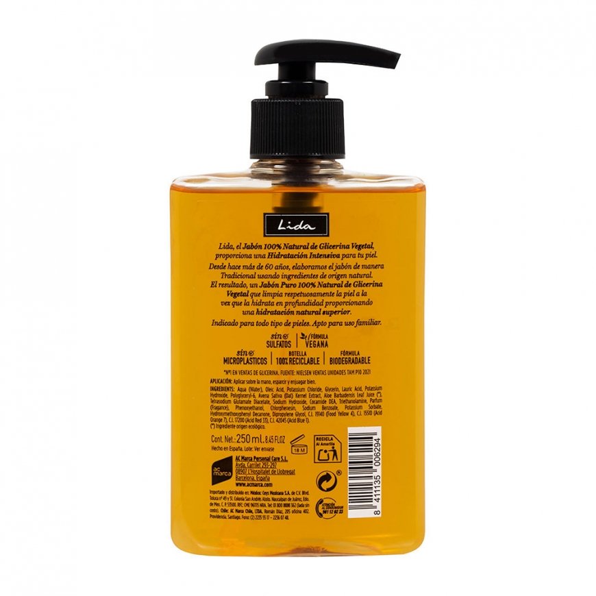 Lida 100% Natural Glycerin Soap for Hands, 500 ml