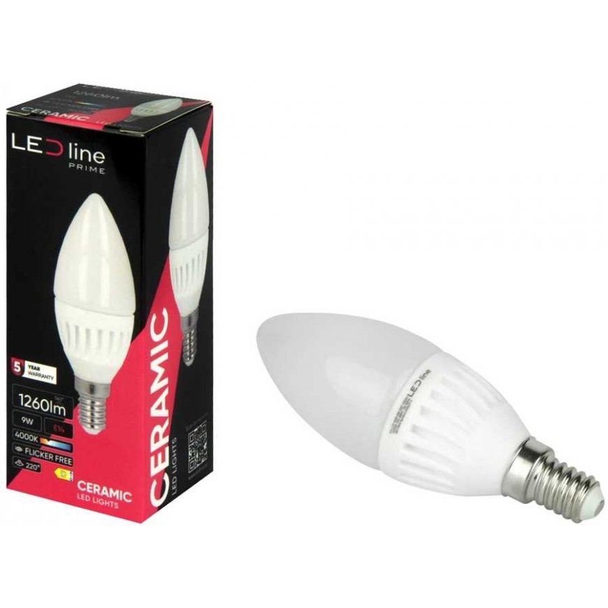 LED Bulb E14 230V 9W 1260lm Candle Shape, 4000K, Ceramic, LED line PRIME – 2