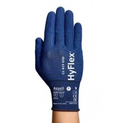 Ansell HyFlex 11-819 ESD suojakäsineet, koko 7, erittäin ohuet, nailonia, spandexia, hiiltä. Nitraattivaahtopäällysteinen kämmen