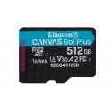 Kingston Technology 512 Gt microSDXC Canvas Go! Plus Gen4 200 Mt/s A2 U3 V30 -kortti + sovitin