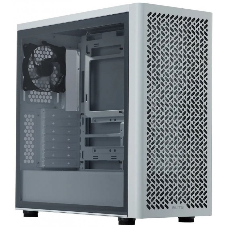 Cooler Master Elite 502 Baltas Lite korpusas, permatomas šoninis skydelis, ATX, 1x 120 mm ventiliatorius, baltas
