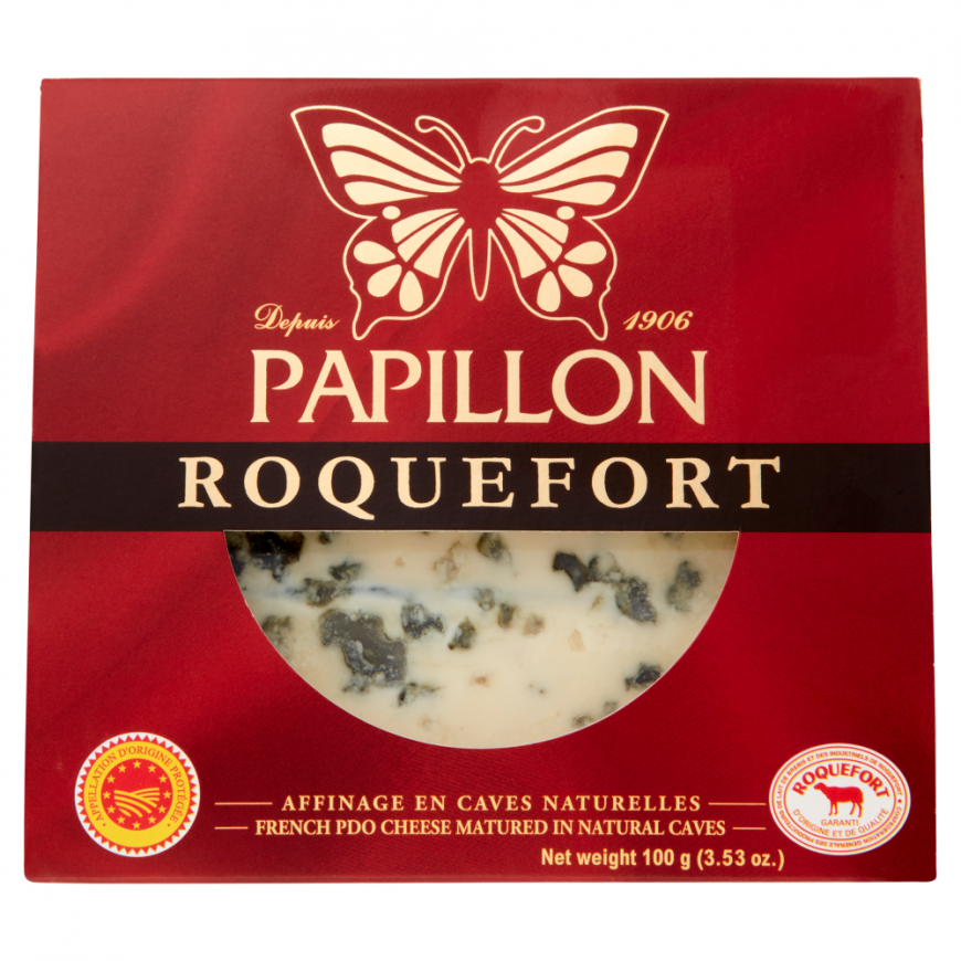 Temar Roquefort Papillon Red Label Sheep Milk Cheese, 52% Fat, 100g
