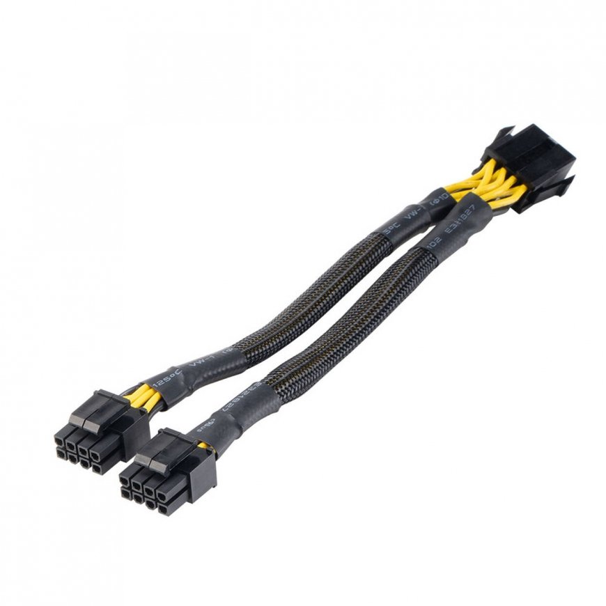Akasa 8-pin to 2x 4+4-pin adapter cable, EPS/ATX compatible - Black, 20 cm