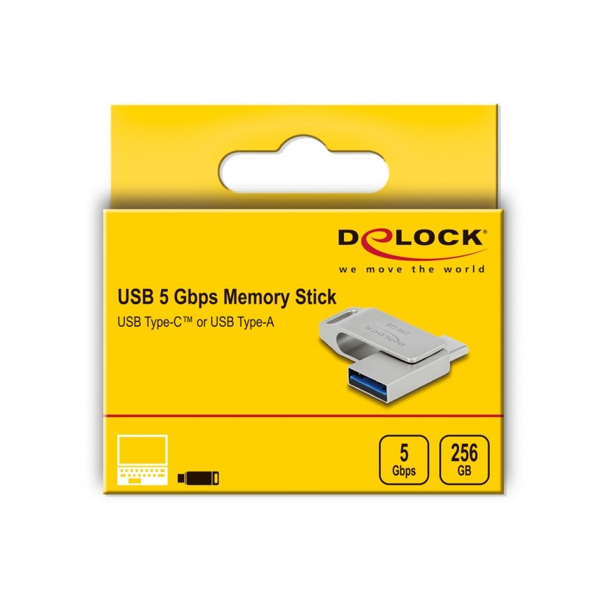 DeLOCK USB 5 Gbps USB-C + Type-A Memory Stick 256 GB - Metal Housing – 4