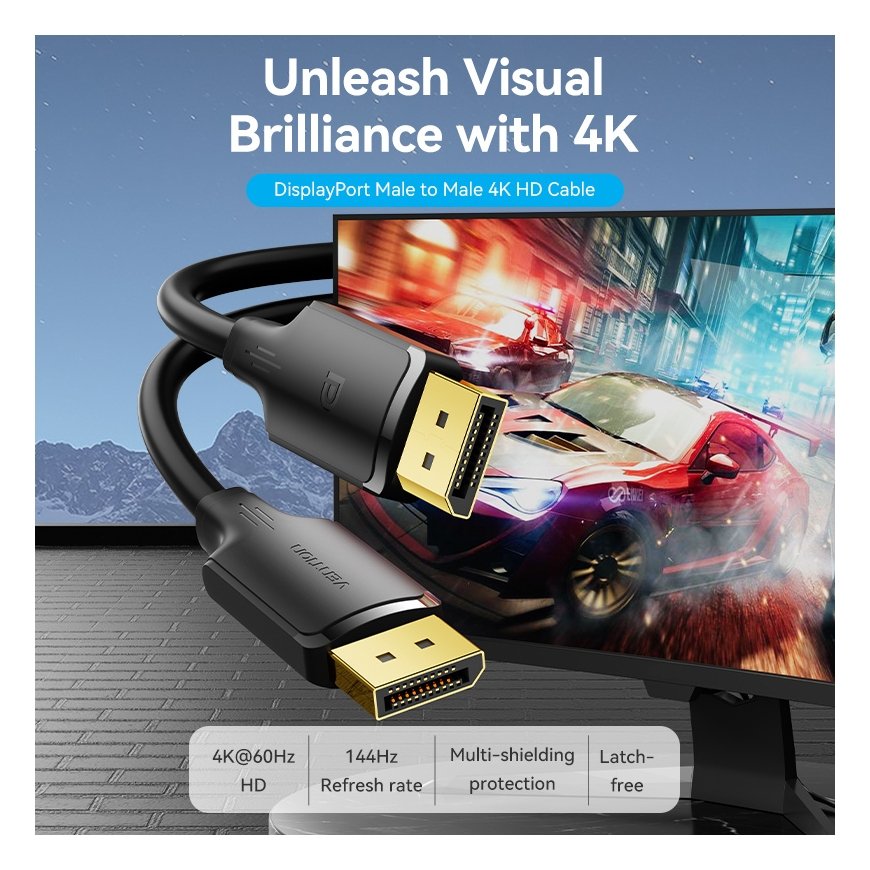 Vention DisplayPort Male to Male 4K HD Cable 1.5M Black – 2
