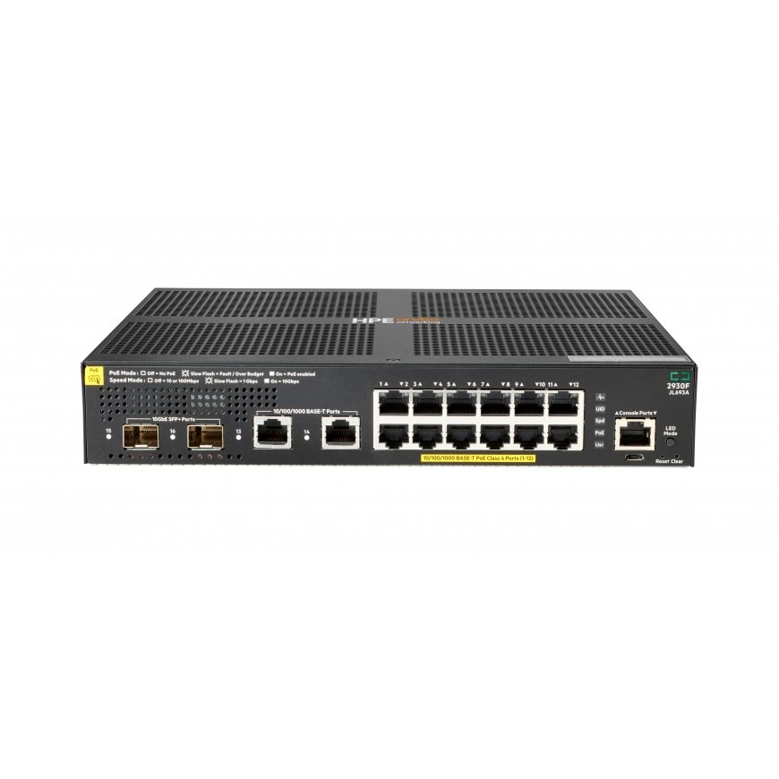 HPE Aruba Networking 2930F 12G PoE+ 2G/2SFP+ Switch