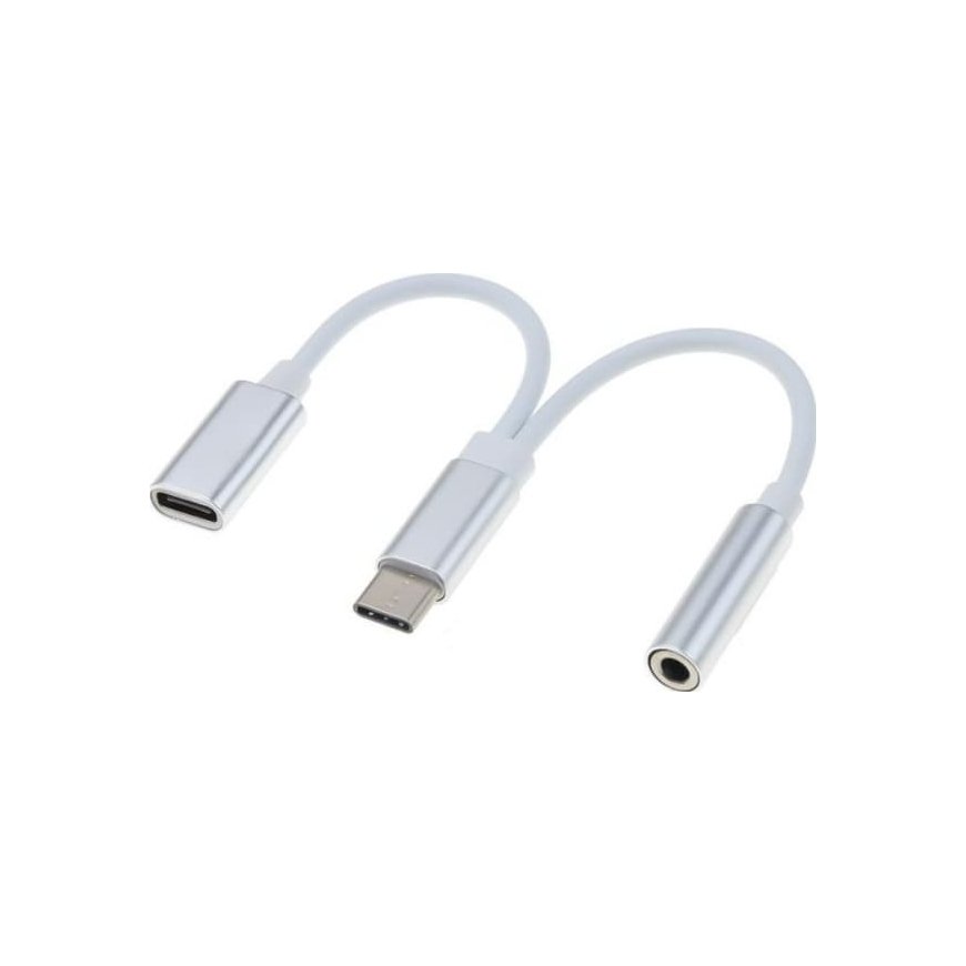 „PremiumCord“ keitiklis iš USB-C į garso jungties lizdas 3,5 mm + C tipo USB jungtis įkrovimui