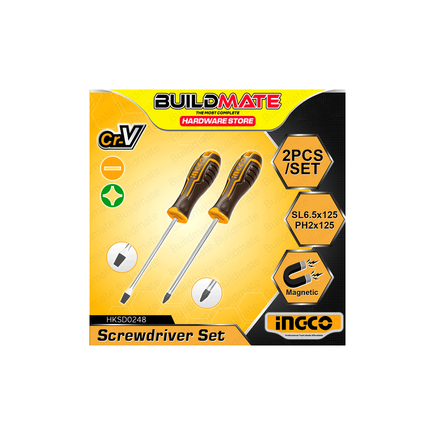 Ingco HKSD0248 Flat + Phillips Screwdriver Set 2pcs CrV