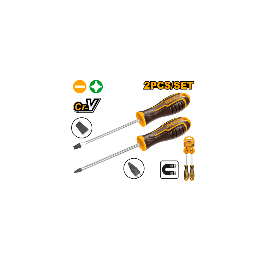 Ingco HKSD0248 Flat + Phillips Screwdriver Set 2pcs CrV – 2