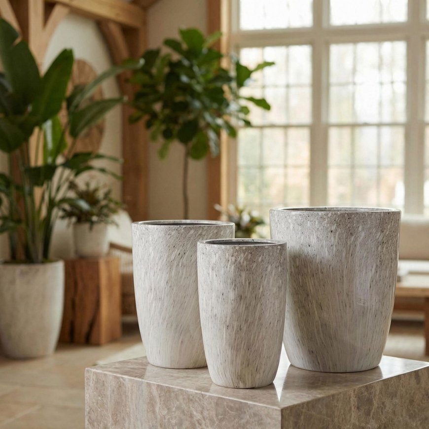 Mondex Since 1986 NEVA MARBLE Täiskomplekt 3 keraamilist potikest 37x37x47/30x30x43/24x24x40cm BIG