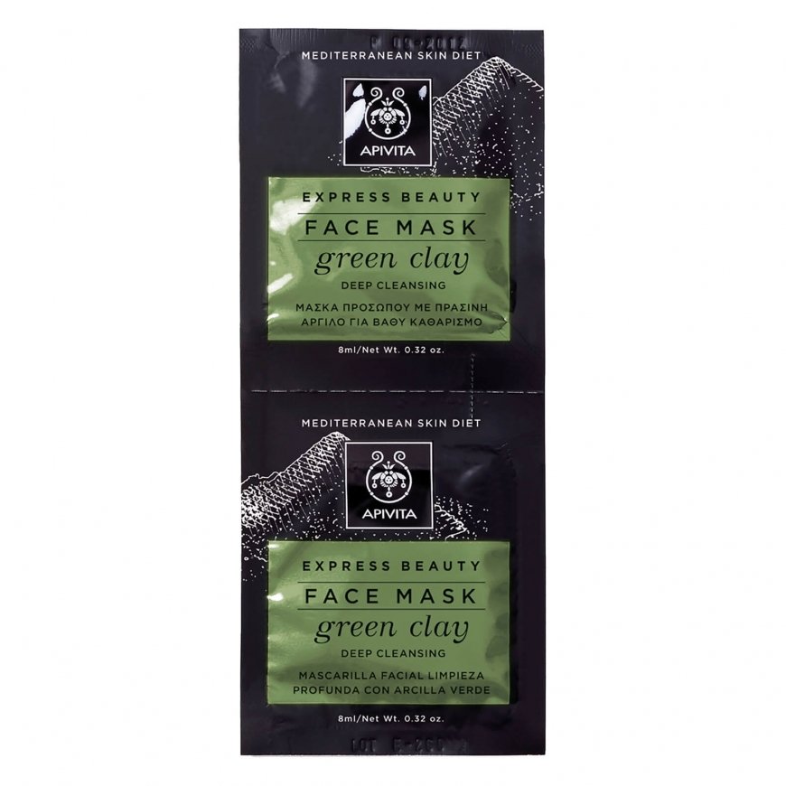 "Apivita Beauty Express" deep cleansing face mask with green clay 2x8ml – 2