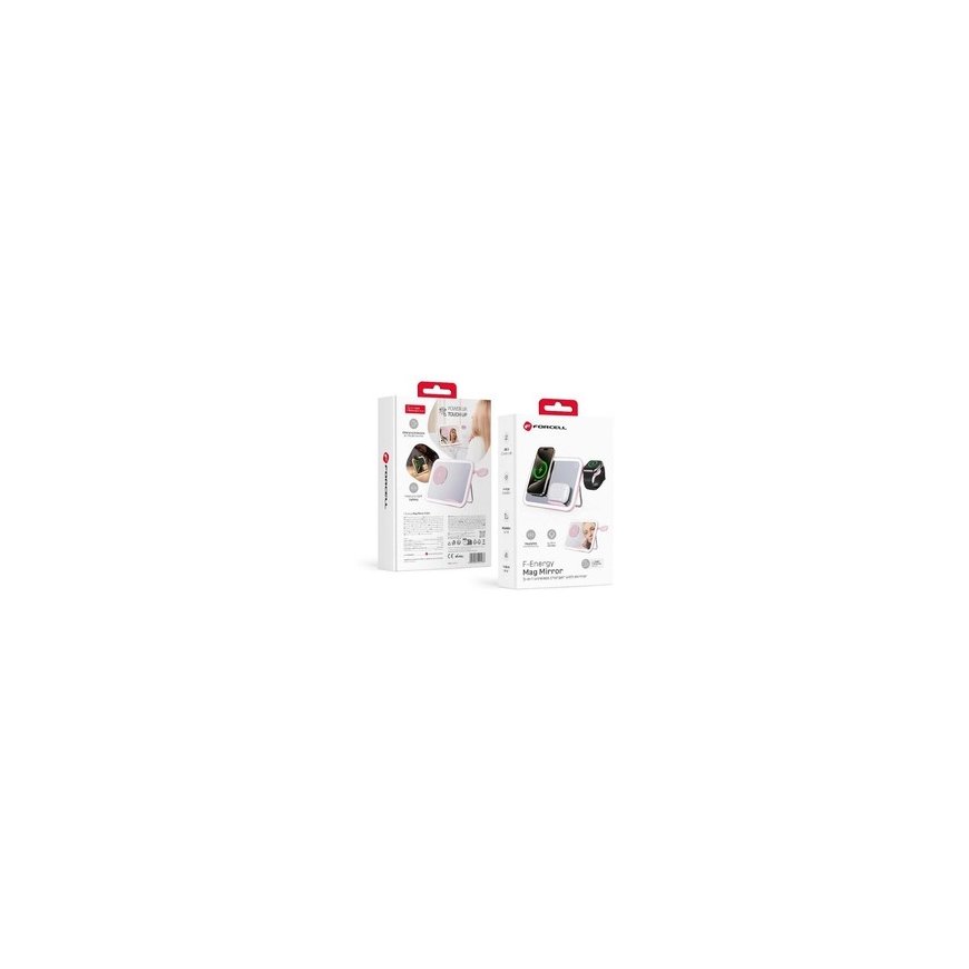 Forcell F-ENERGY Mag Mirror 3 in 1 15W belaidis įkroviklis, suderinamas su „MagSafe“ / „Apple Watch“ / „Samsung Watch“ / „Airpod