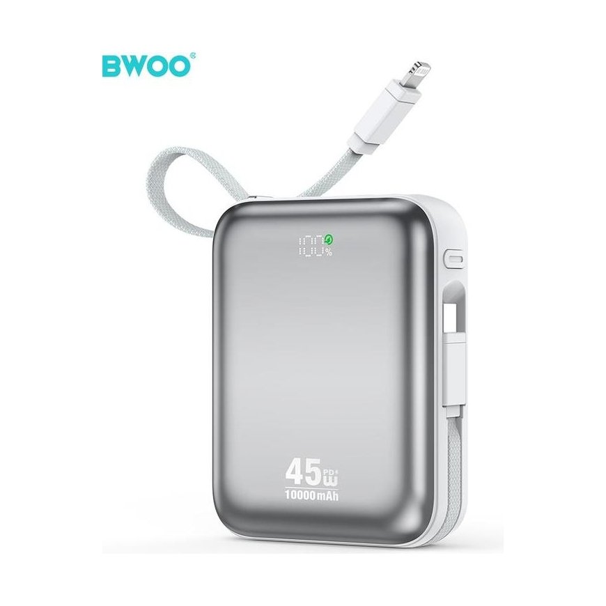 BWOO power bank P77 45W, 10000 mAh with USB-C and Lightning cabl