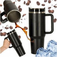 RoGer Thermal Mug with Handle and Straw 1.2L Black